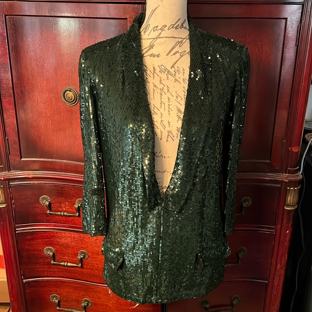 Dark green sequined tuxedo jacket